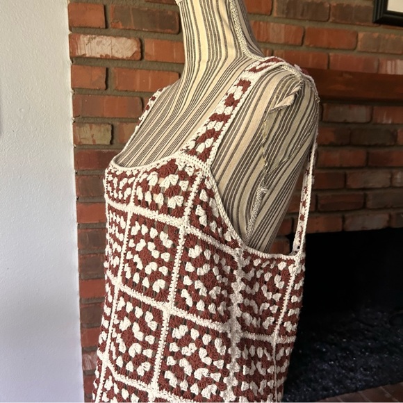 Marine Layer Celeste Crochet Cotton Mini Dress in Brown & White Sz L *flaw* - Picture 5 of 12